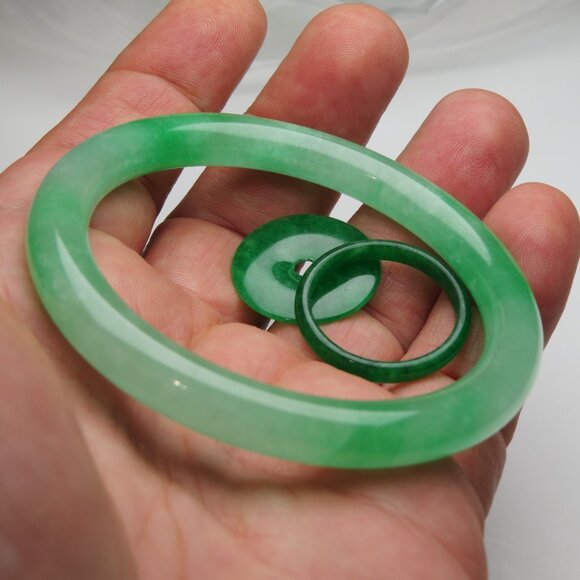 "Natural Jade bangle + REE Jade Ring & Jade Donut 57mm " - Picture 3 of 3